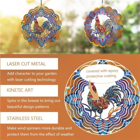 Rooster Metal Wind Spinners - Chicken Gifts for Women Mom Grandma Wife, Hanging - Picture 3 of 7